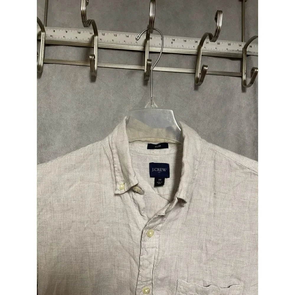 J Crew Shirt Men M Gray‎ Micro Check Slim Linen Button Up Hybrid Casual Academia